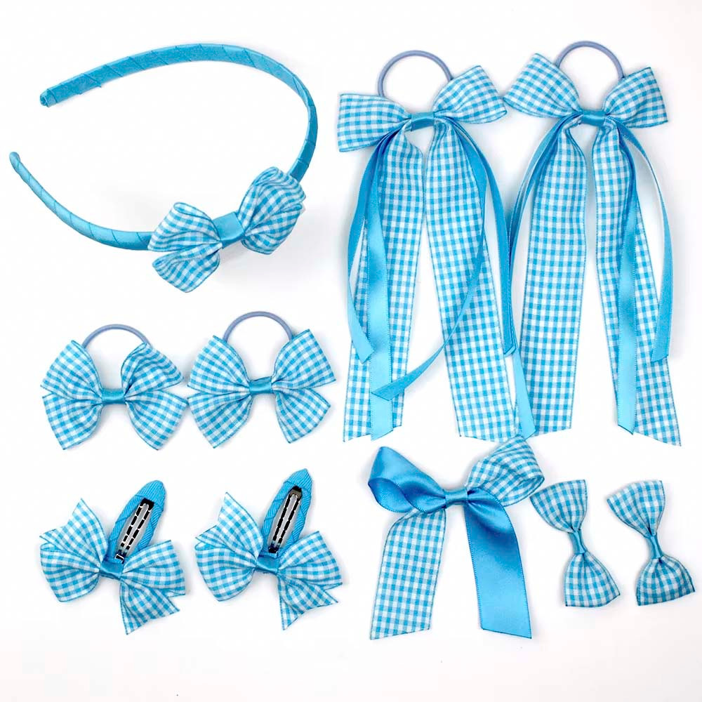 10-Piece Gingham Hair Bow Set – Hand-Tied, Stylish & Secure Hair Accessories for Kids