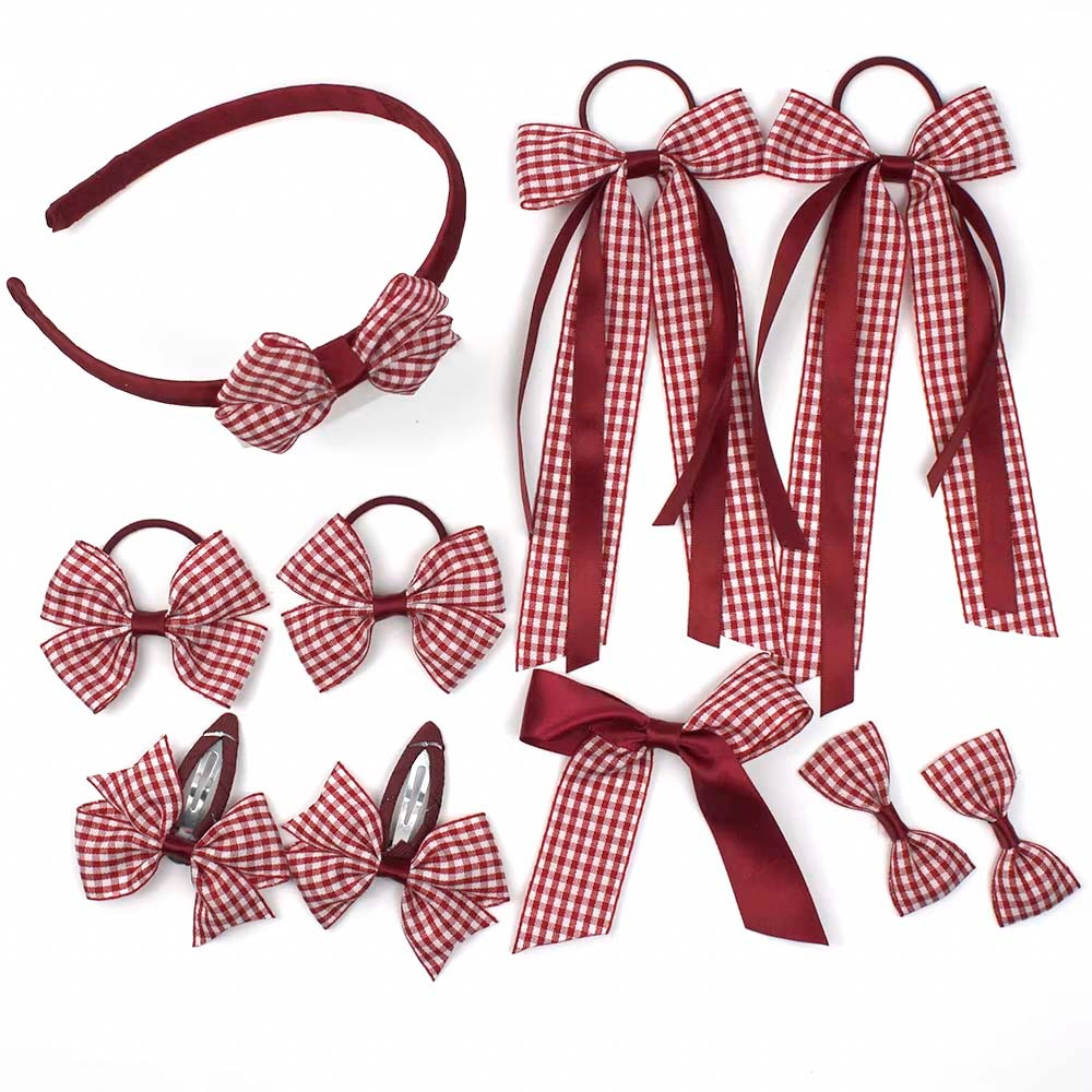 10-Piece Gingham Hair Bow Set – Hand-Tied, Stylish & Secure Hair Accessories for Kids
