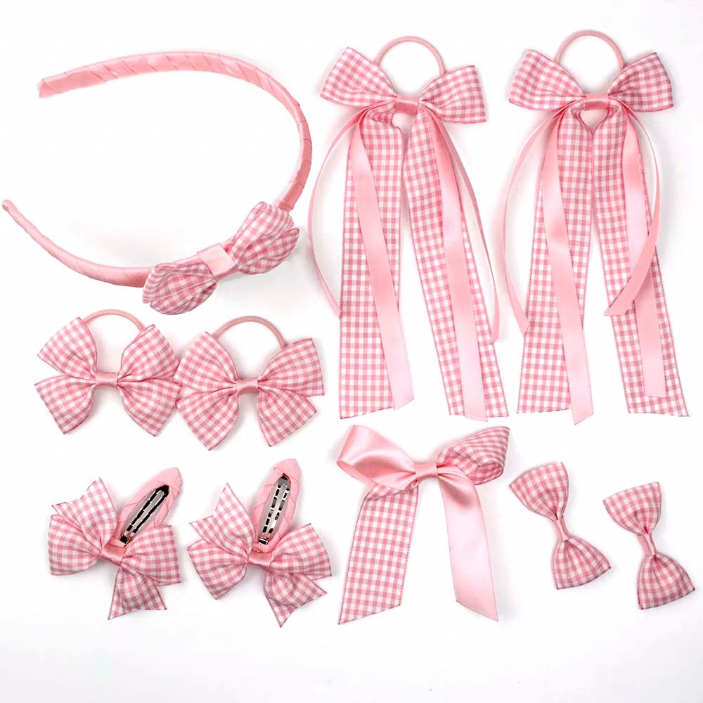 10-Piece Gingham Hair Bow Set – Hand-Tied, Stylish & Secure Hair Accessories for Kids