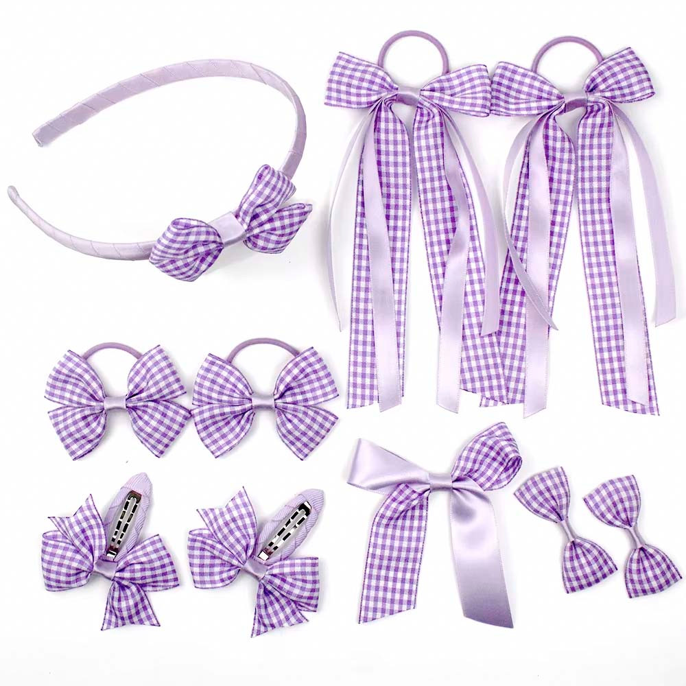 10-Piece Gingham Hair Bow Set – Hand-Tied, Stylish & Secure Hair Accessories for Kids