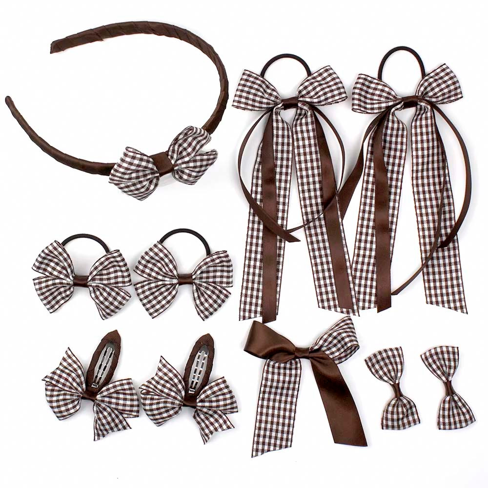 10-Piece Gingham Hair Bow Set – Hand-Tied, Stylish & Secure Hair Accessories for Kids