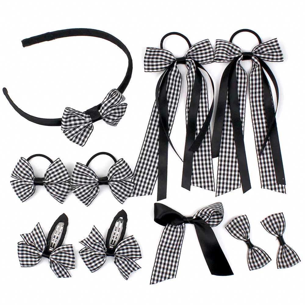 10-Piece Gingham Hair Bow Set – Hand-Tied, Stylish & Secure Hair Accessories for Kids