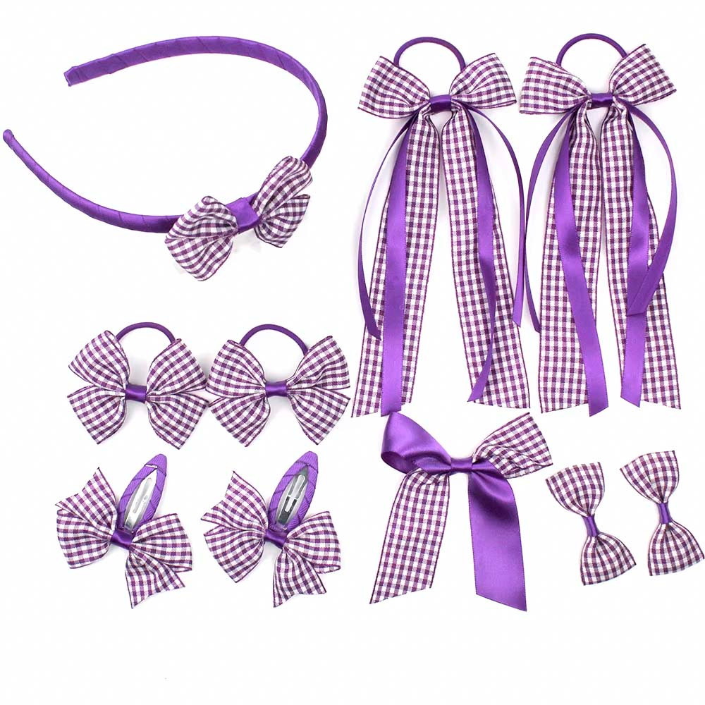 10-Piece Gingham Hair Bow Set – Hand-Tied, Stylish & Secure Hair Accessories for Kids