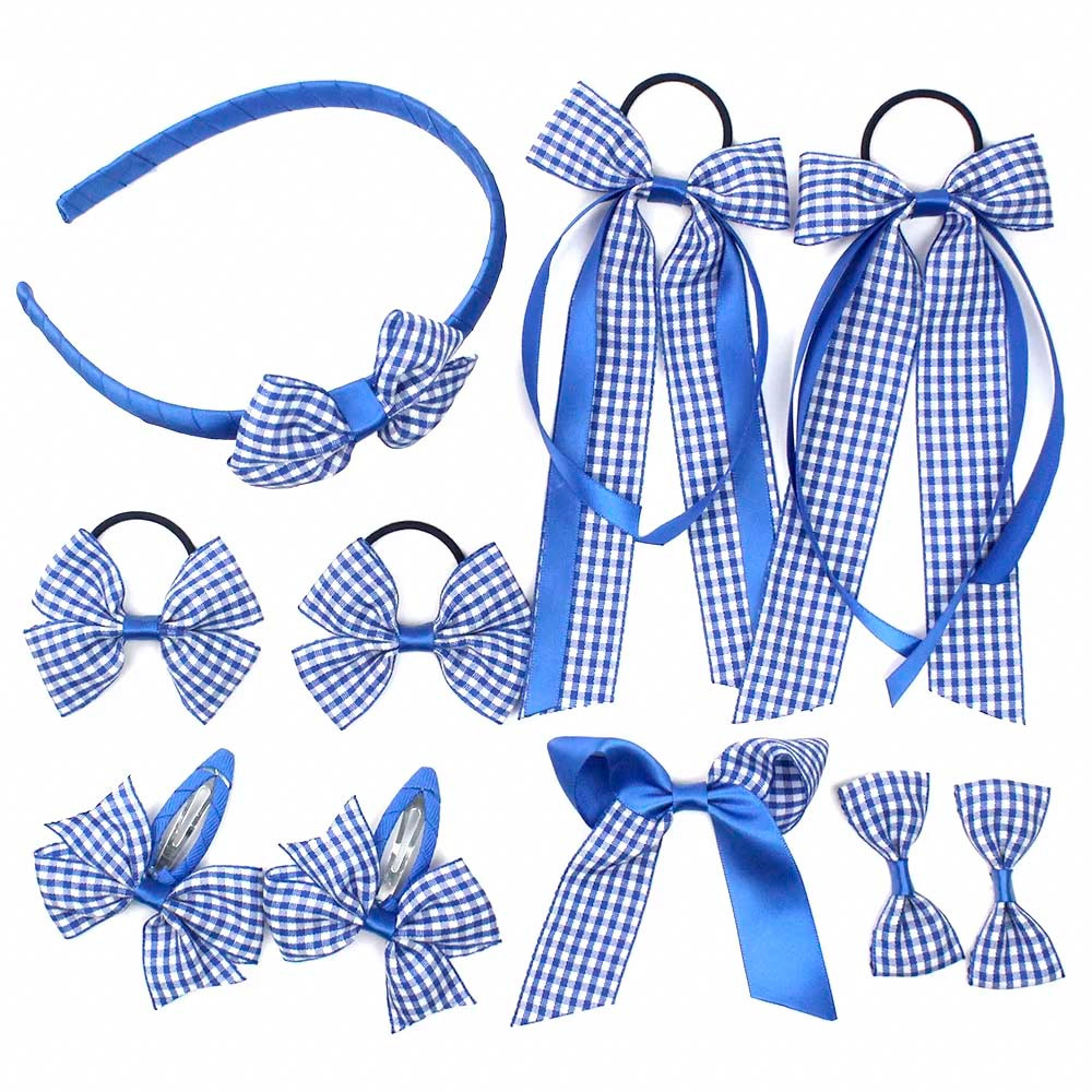 10-Piece Gingham Hair Bow Set – Hand-Tied, Stylish & Secure Hair Accessories for Kids