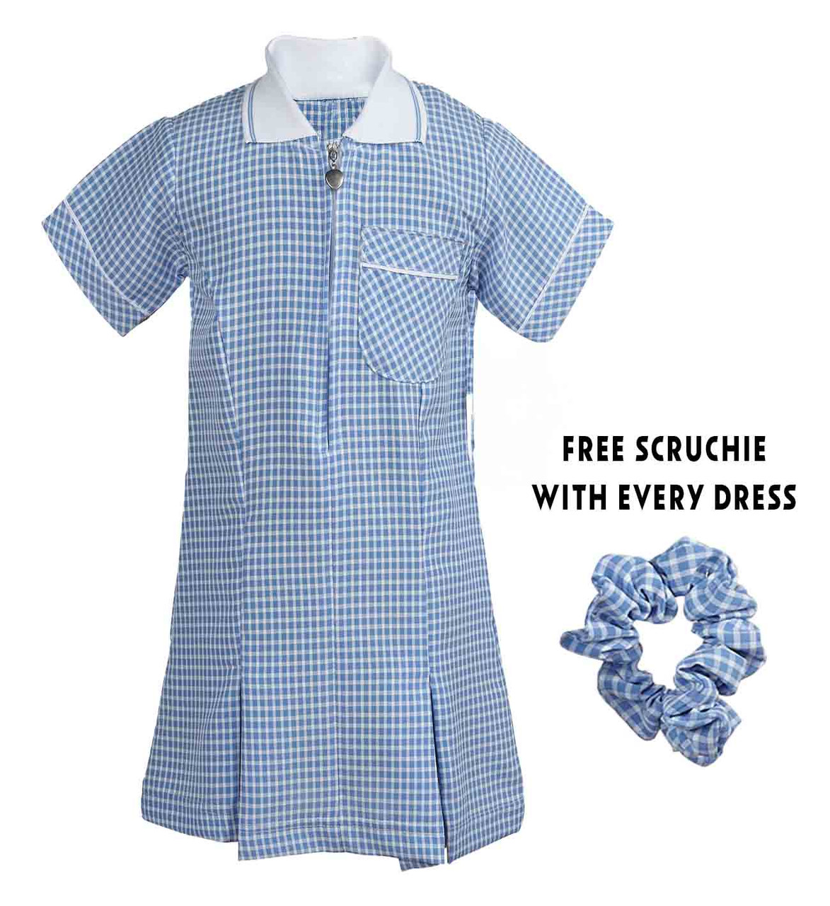 Gingham Summer School Dress – Lightweight, Breathable, with Free Scrunchie