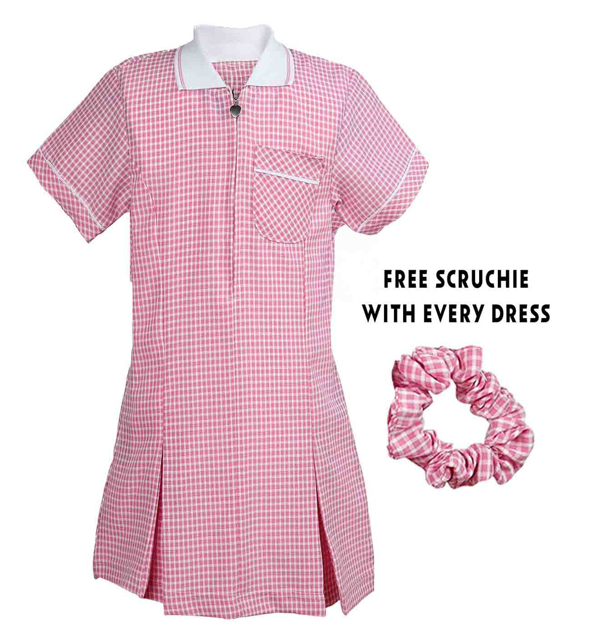 Gingham Summer School Dress – Lightweight, Breathable, with Free Scrunchie