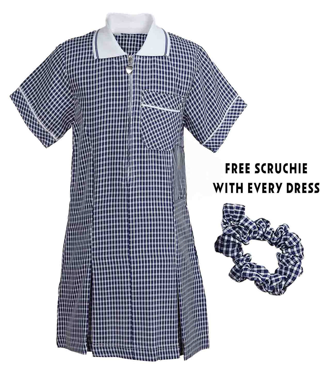 Gingham Summer School Dress – Lightweight, Breathable, with Free Scrunchie