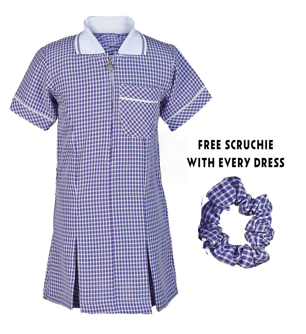 Gingham Summer School Dress – Lightweight, Breathable, with Free Scrunchie