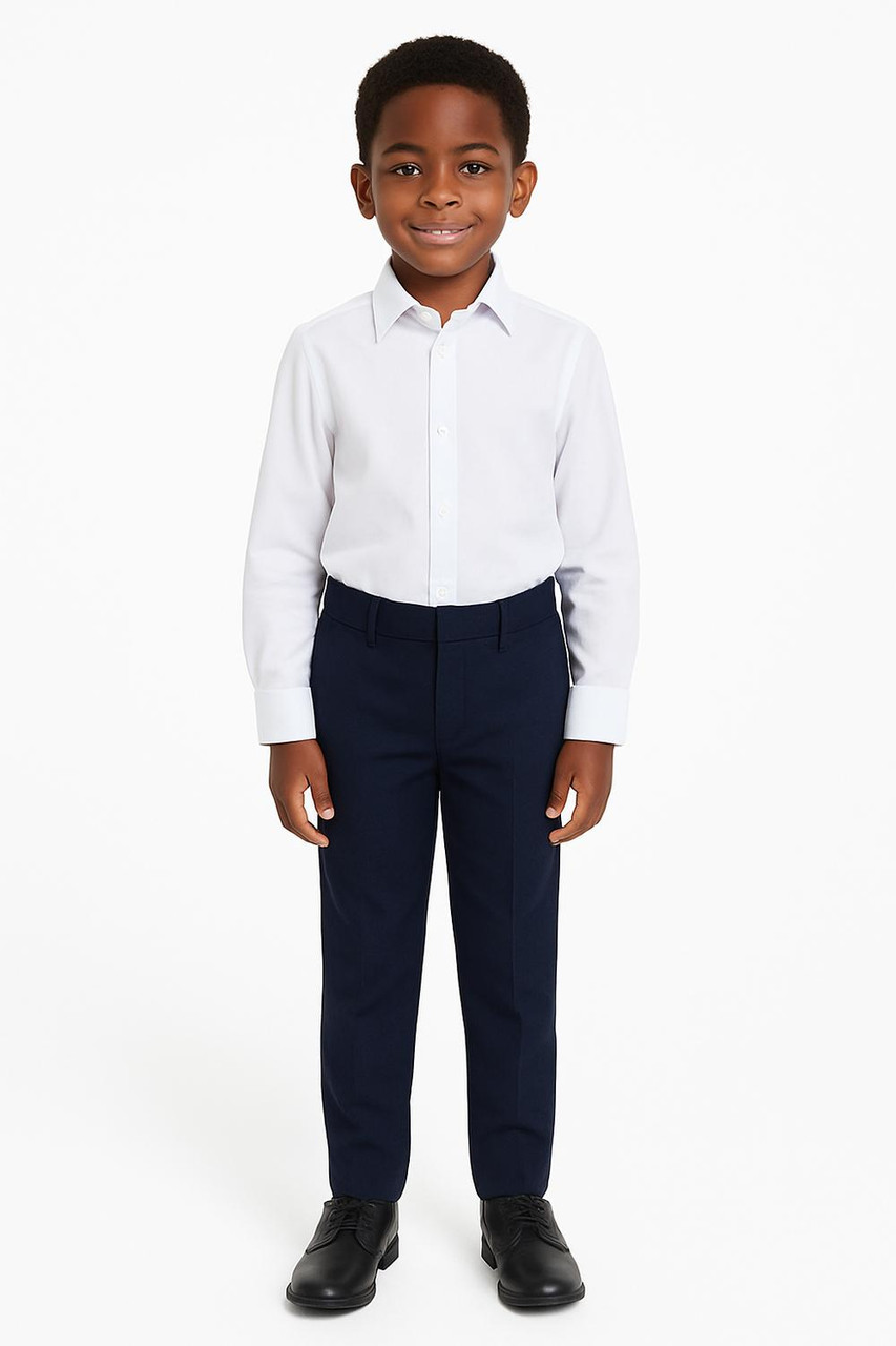 Boys Slim Fit School Trousers with Half Elastic Waist – School Uniform Pants (5 - 17 Years)