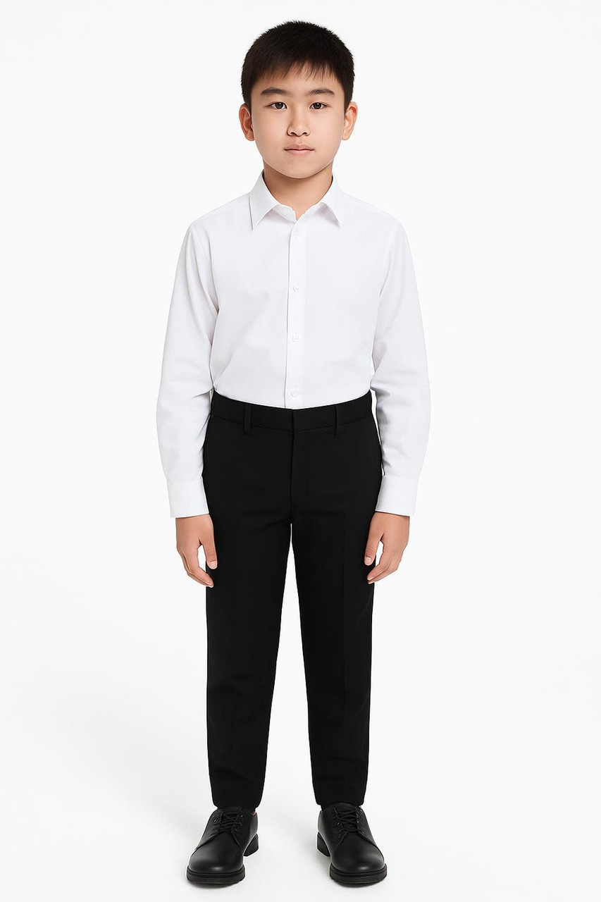 Boys Slim Fit School Trousers with Half Elastic Waist – School Uniform Pants (5 - 17 Years)