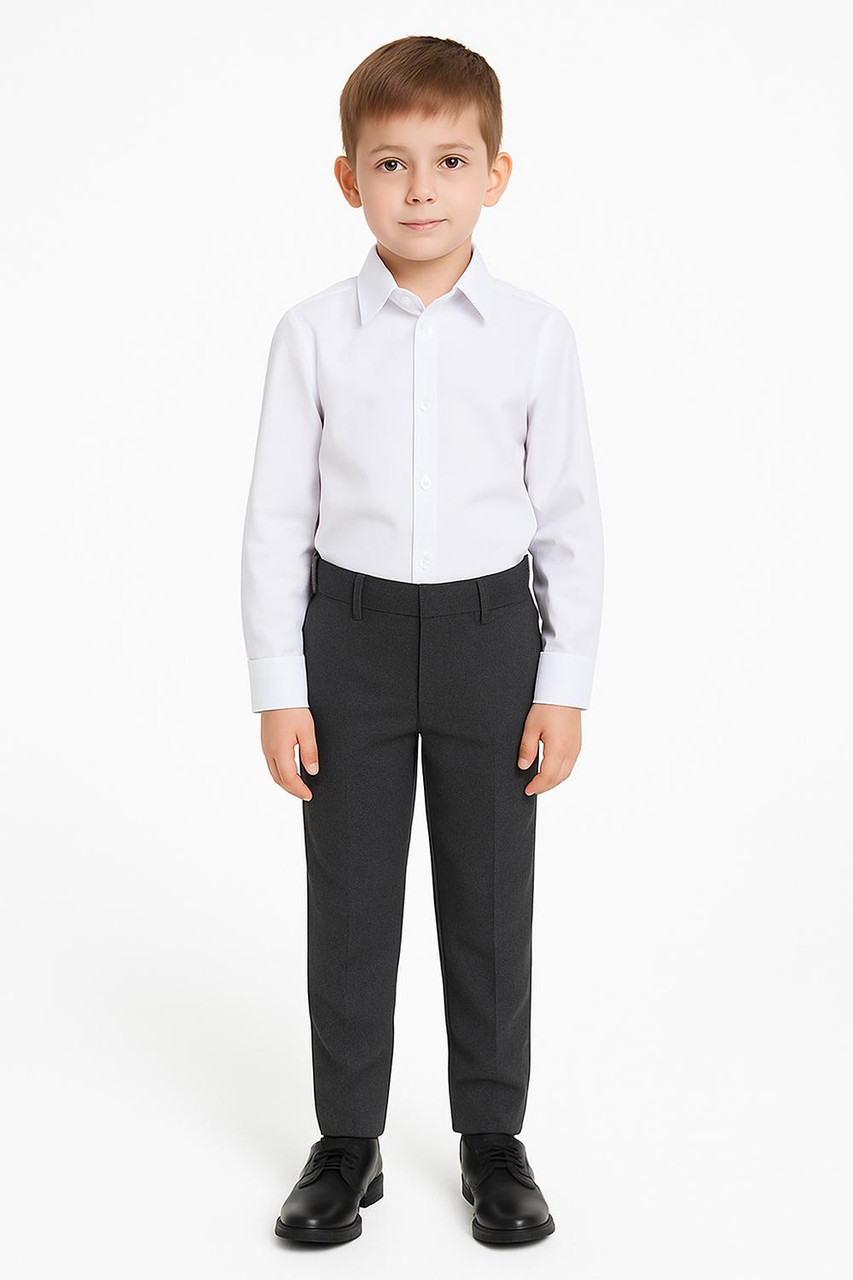 Boys Slim Fit School Trousers with Half Elastic Waist – School Uniform Pants (5 - 17 Years)