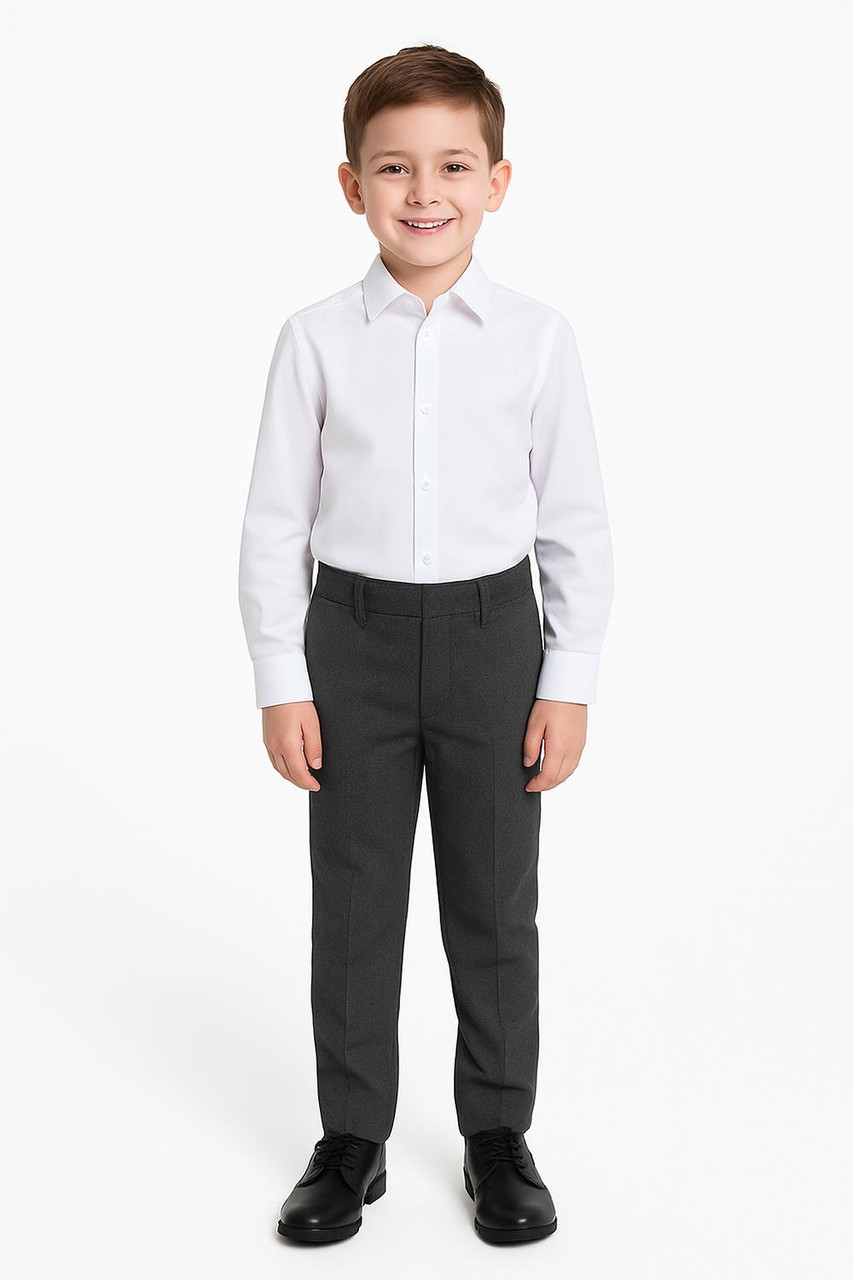 Boys Slim Fit School Trousers with Half Elastic Waist – School Uniform Pants (5 - 17 Years)