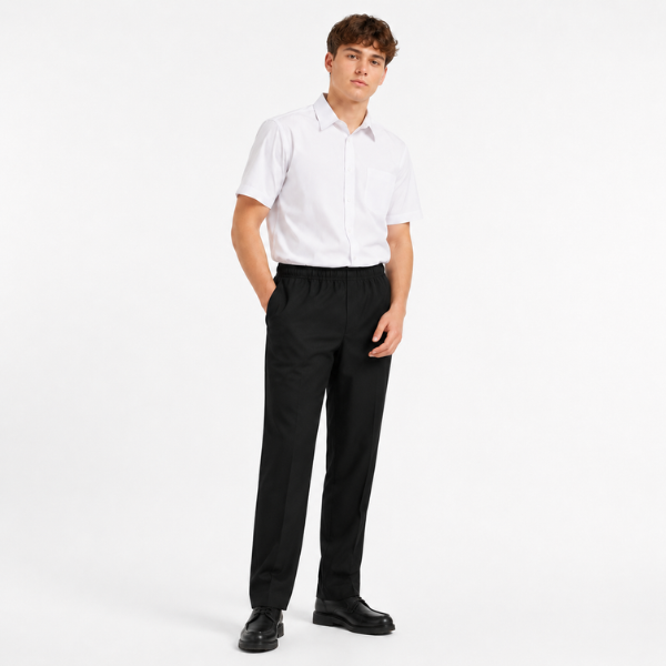 Senior Boys & Adults Sturdy Fit School Trousers – Plus Size, Full Elastic Waist, Easy Care
