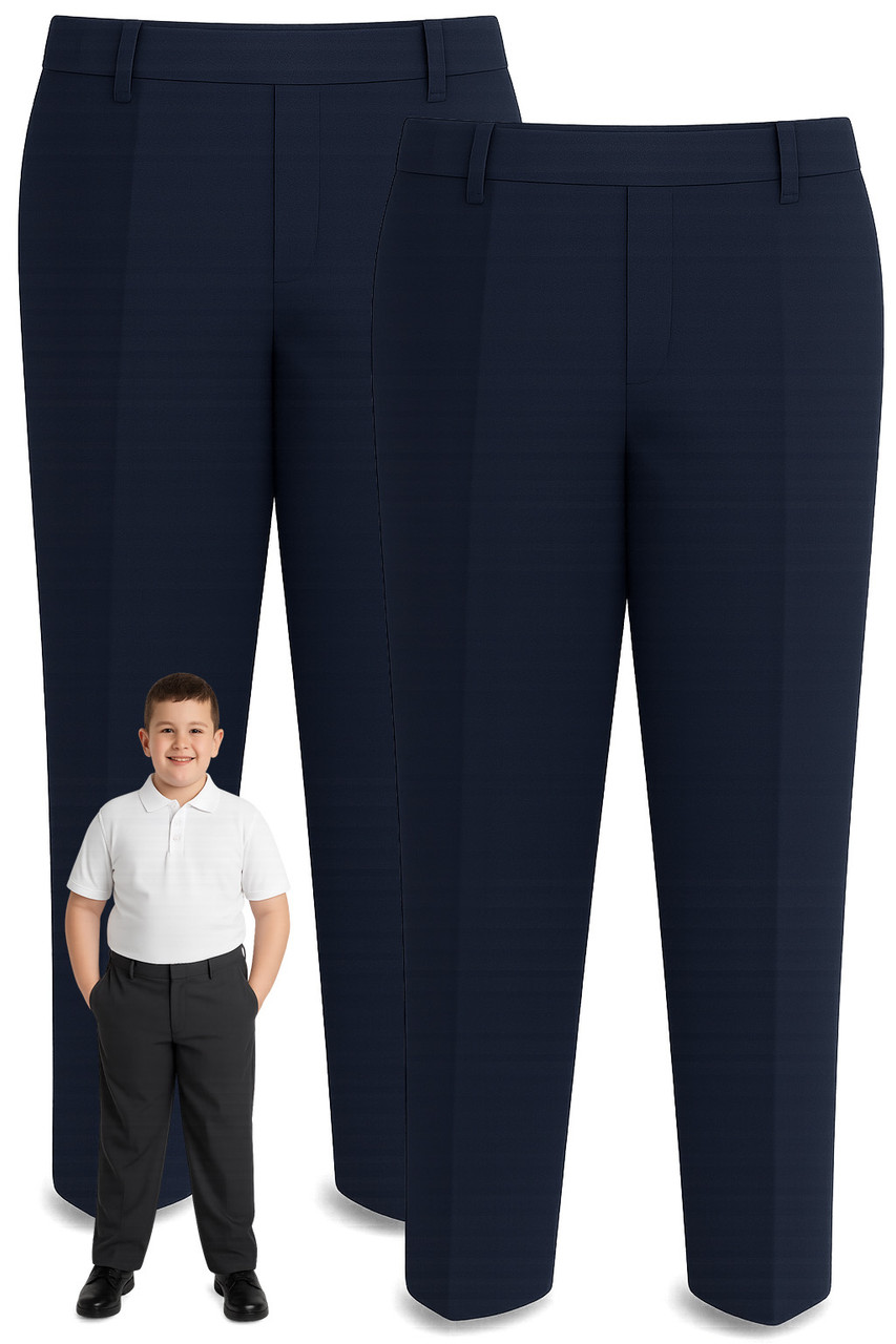 Boys Plus Size School Trousers – 2-Pack, Sturdy Fit with Wider Waist & Shorter Leg (Ages 4–17)