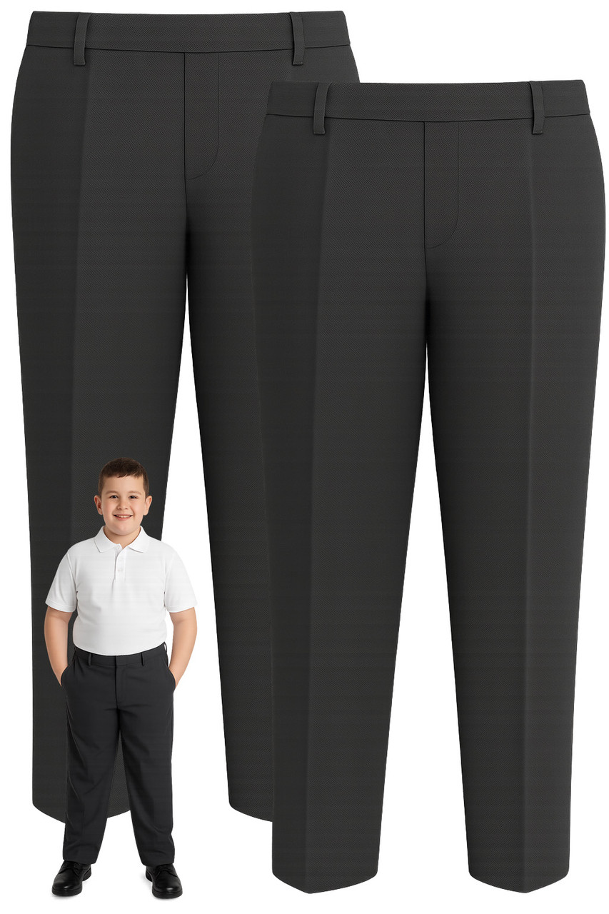 Boys Plus Size School Trousers – 2-Pack, Sturdy Fit with Wider Waist & Shorter Leg (Ages 4–17)
