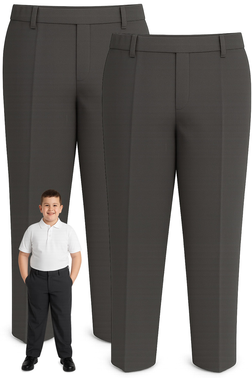 Boys Plus Size School Trousers – 2-Pack, Sturdy Fit with Wider Waist & Shorter Leg (Ages 4–17)
