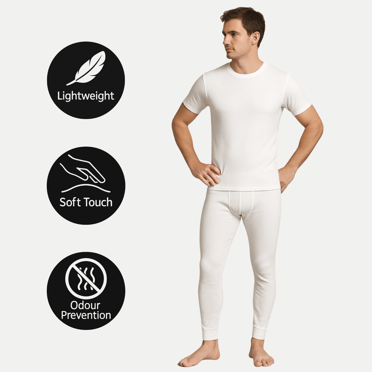 Men’s 2 Pack Thermal Underwear Set Short Sleeve Top and Long Johns Warm Ribbed Base Layer for Winter Soft Cotton Blend Thermals