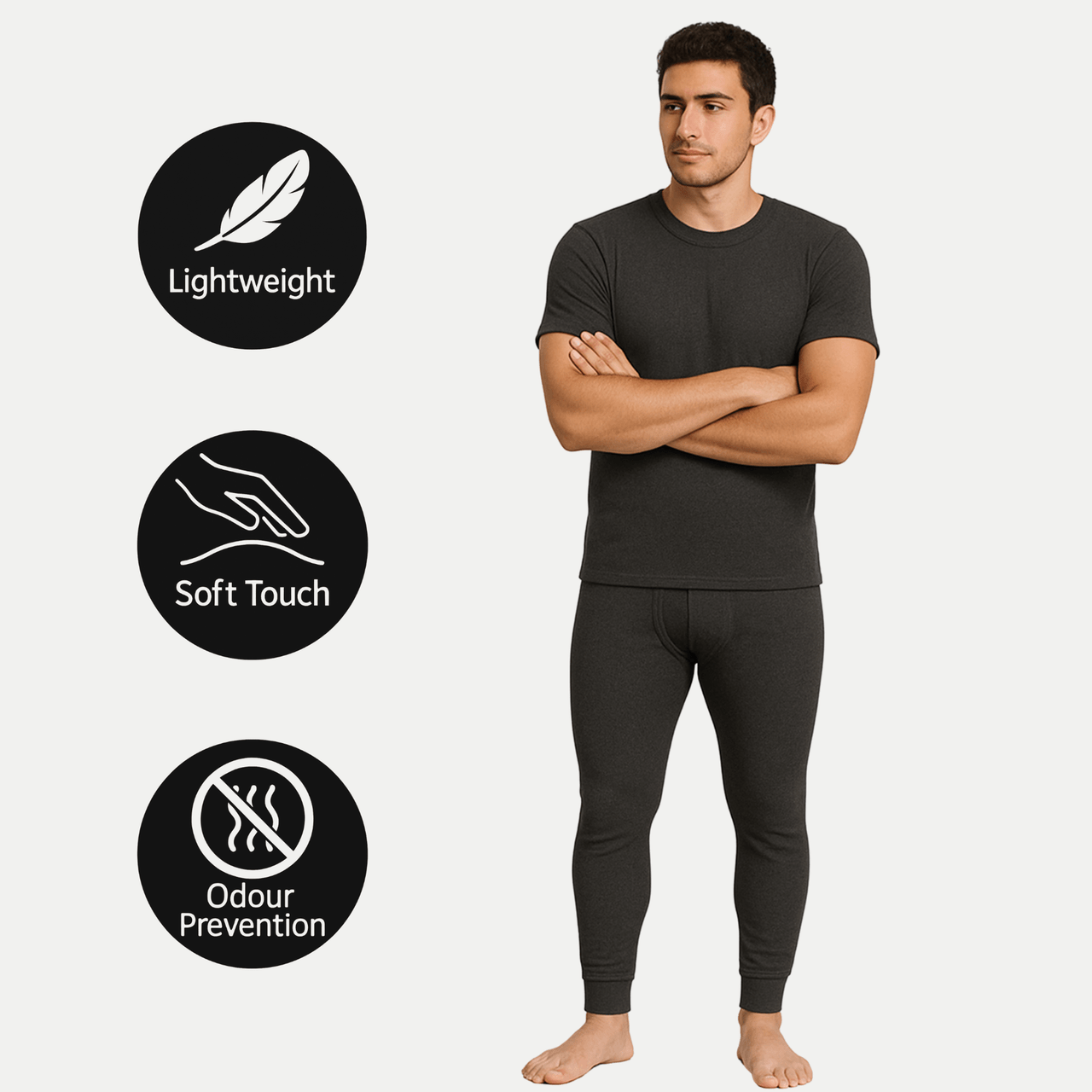 Men’s 2 Pack Thermal Underwear Set Short Sleeve Top and Long Johns Warm Ribbed Base Layer for Winter Soft Cotton Blend Thermals