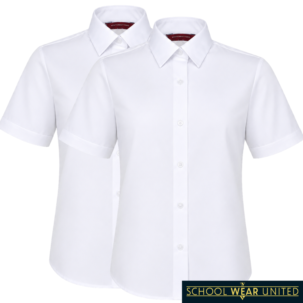 Girls Short Sleeve Non-Iron School Blouses, Twin Pack (Winterbottom)