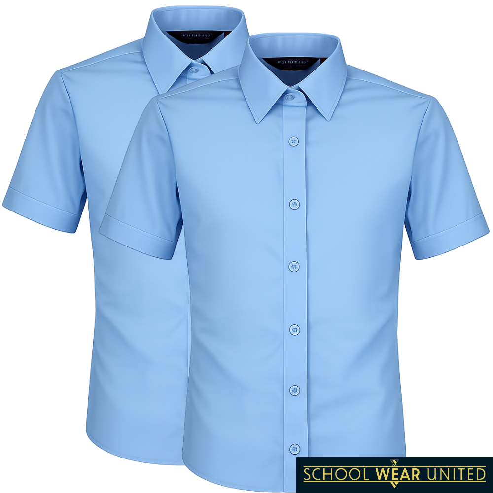 Girls Short Sleeve Non-Iron School Blouses, Twin Pack (Winterbottom)