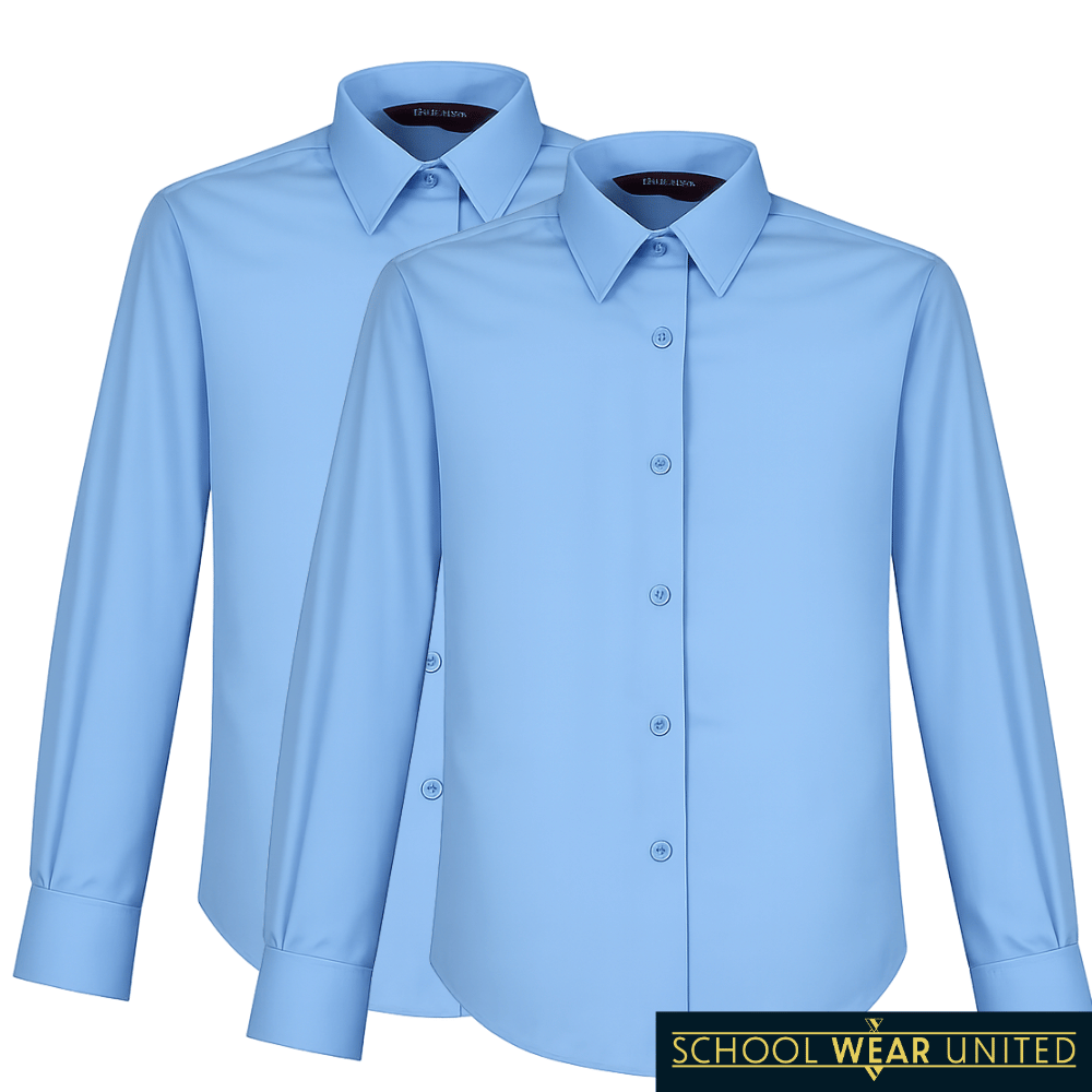 Girls Long Sleeve Non-Iron School Blouses, Twin Pack (Winterbottom)