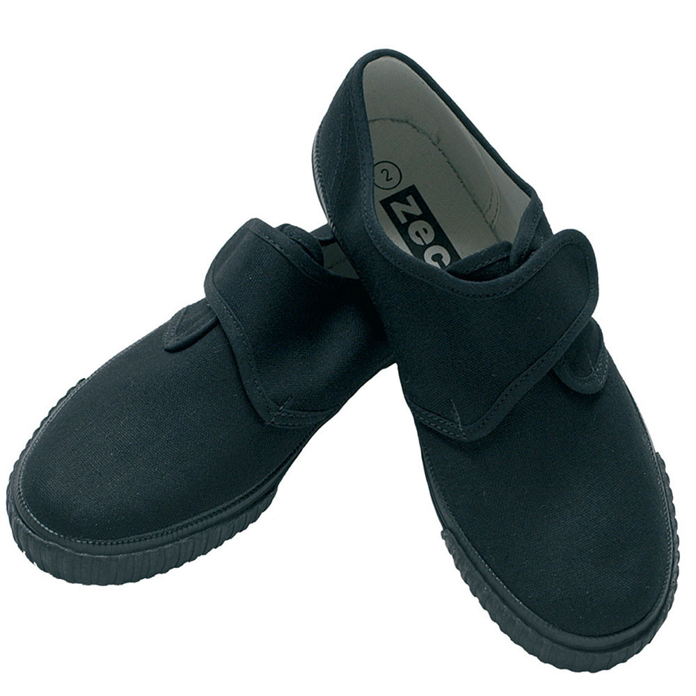 Black Velcro School Plimsolls – Easy Fasten Canvas Pumps for PE & Sports (Zeco)