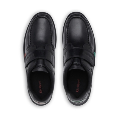 Kickers Reasan Strap Leather Youth Boys School Shoes Black