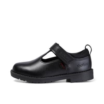 Kickers Lachly T Bar Leather Infant Girls School Shoes Black