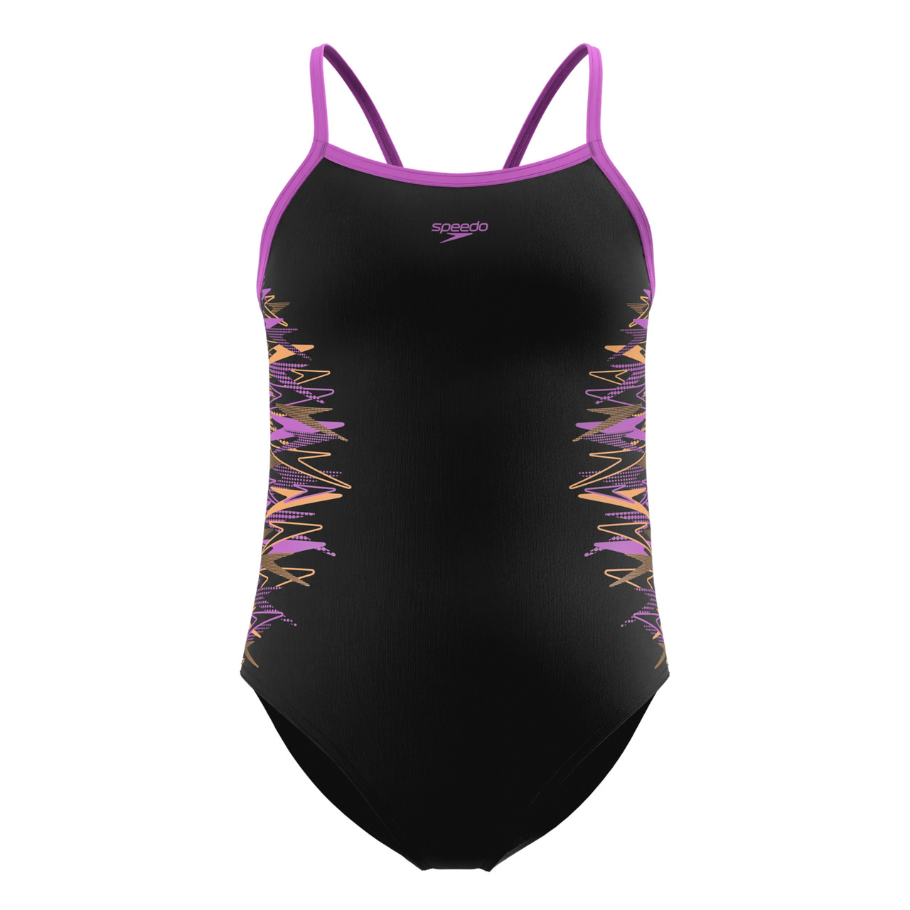 Speedo Girls' Plastisol Placement Thinstrap Muscleback Swimsuit Black/pink
