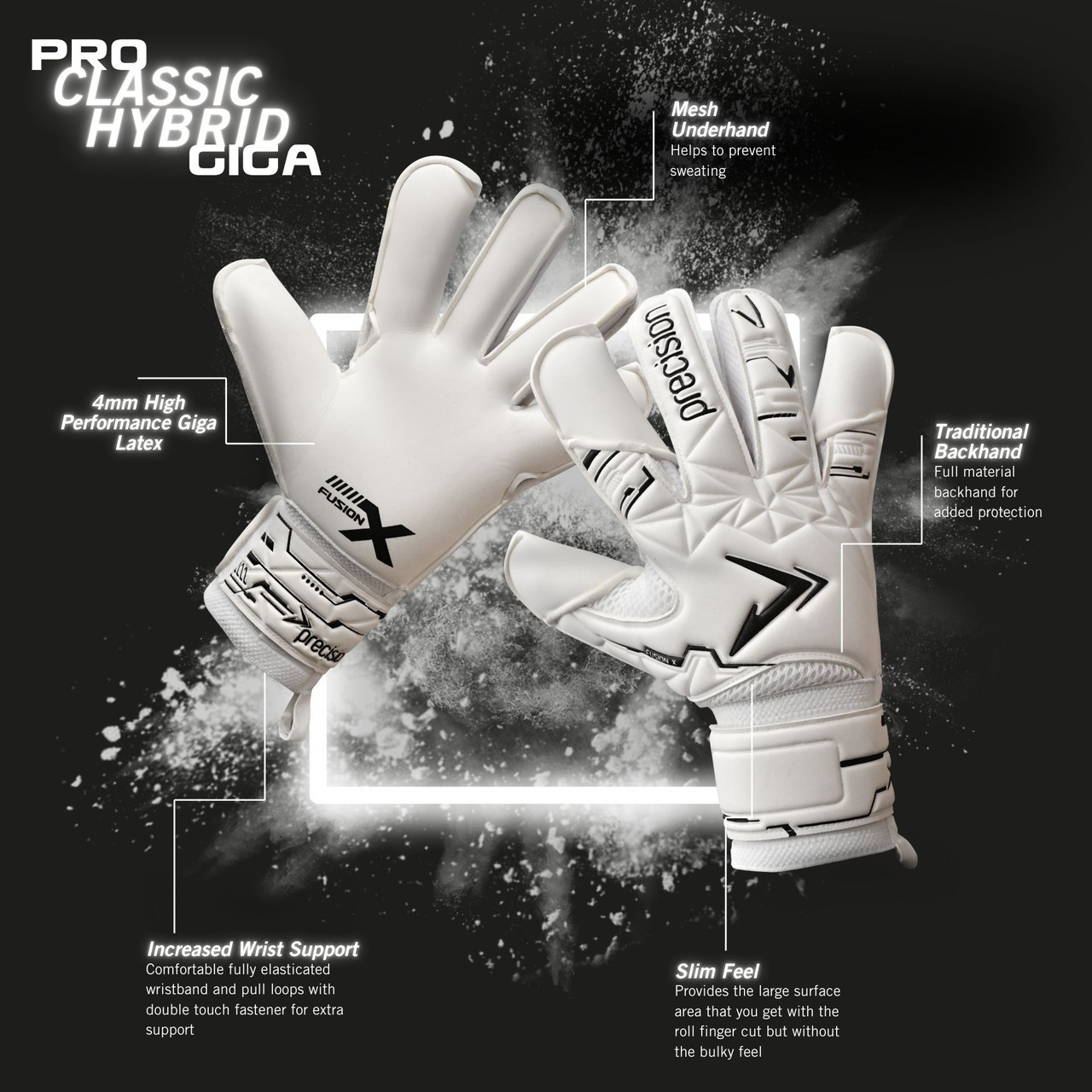 Precision Junior Fusion X Pro Classic Hybrid Giga Goalkeeper Gloves
