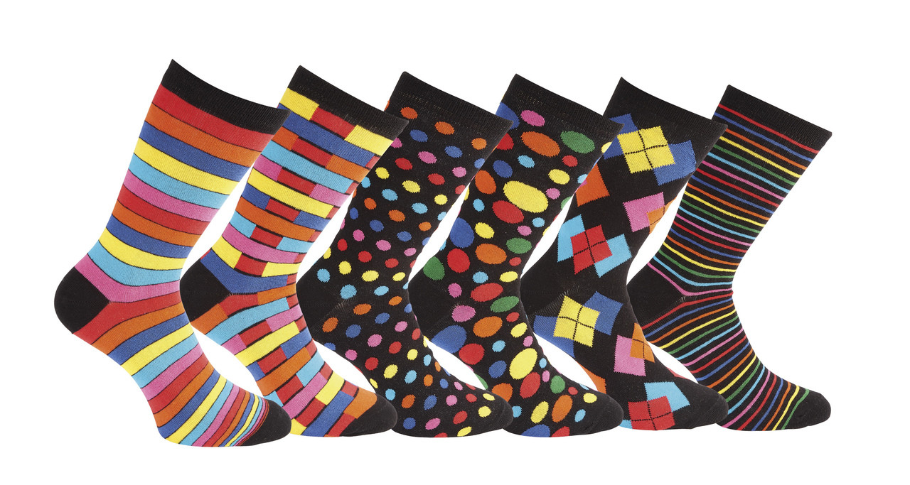 12 Pairs of Mens Vivid Odd Stripes and Spots Socks