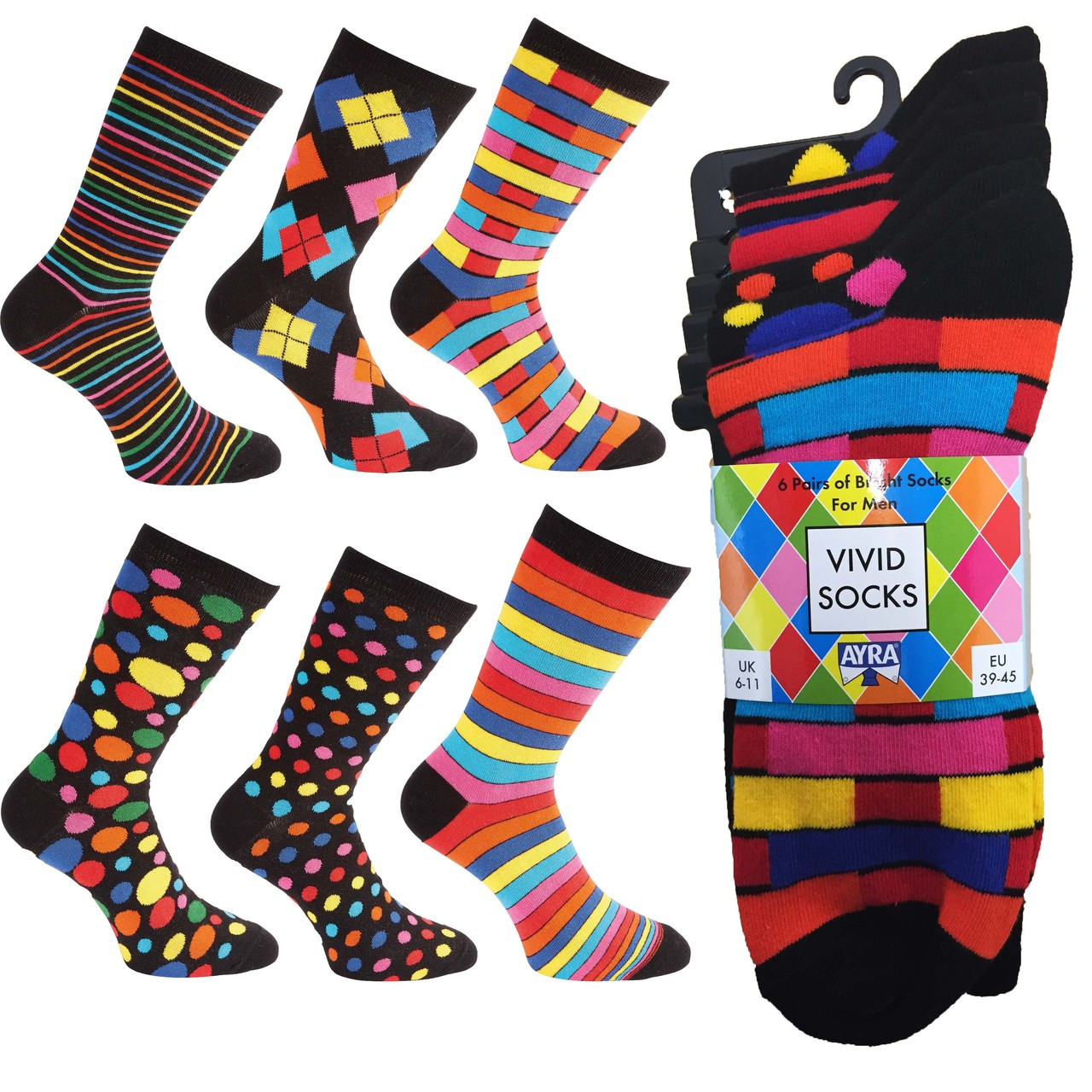 12 Pairs of Mens Vivid Odd Stripes and Spots Socks