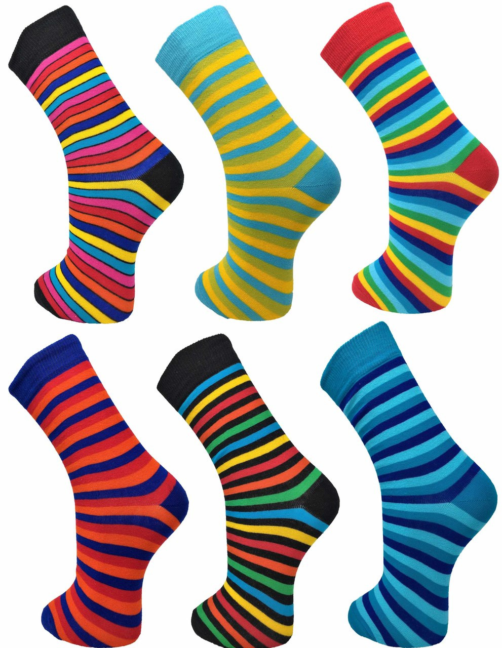 6 Pairs of Mens VIBRANT Stripes  Socks