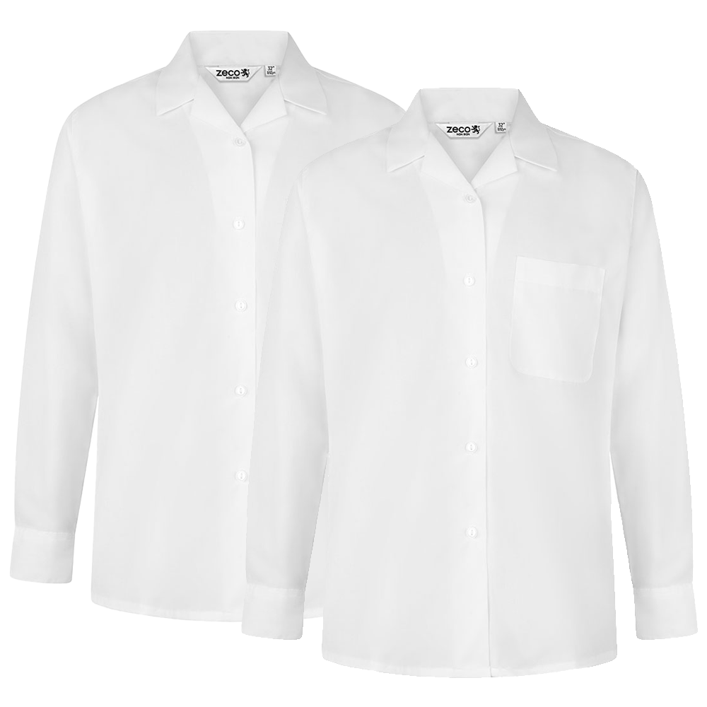 Long Sleeve Non Iron Revere Collar Eco-Blouse - Twin Pack (Zeco)