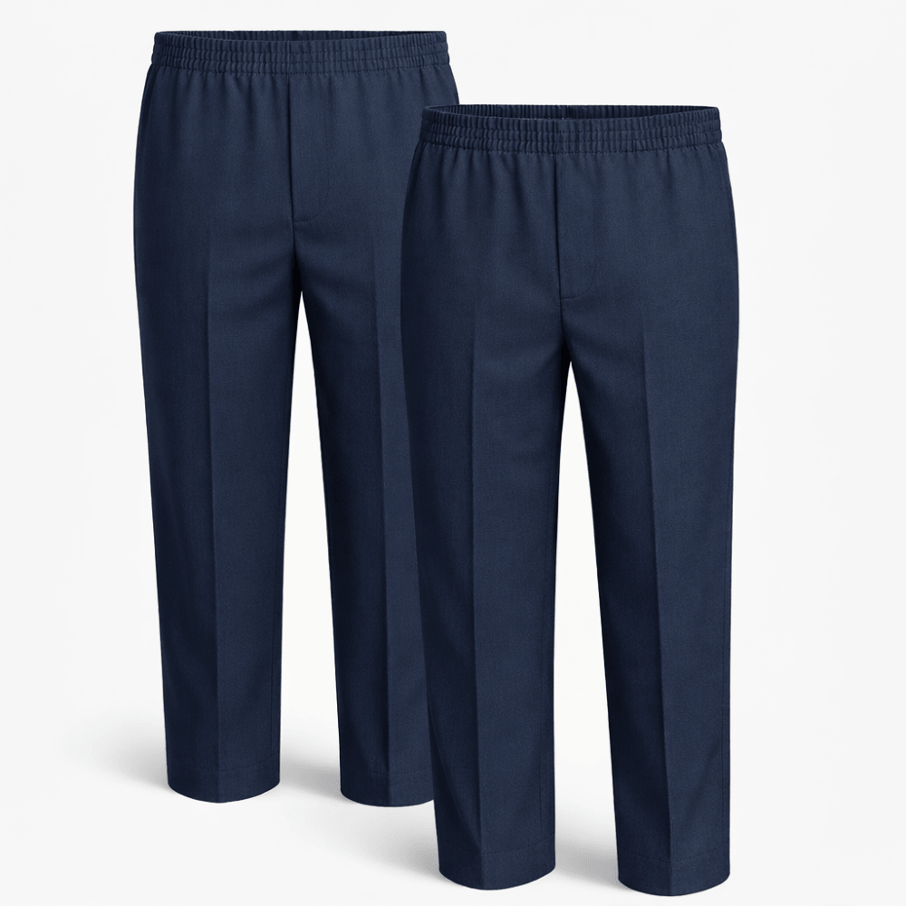 Boys School Trousers Twin Pack, Full Elastic Pull Up Waist, Ages 2-16