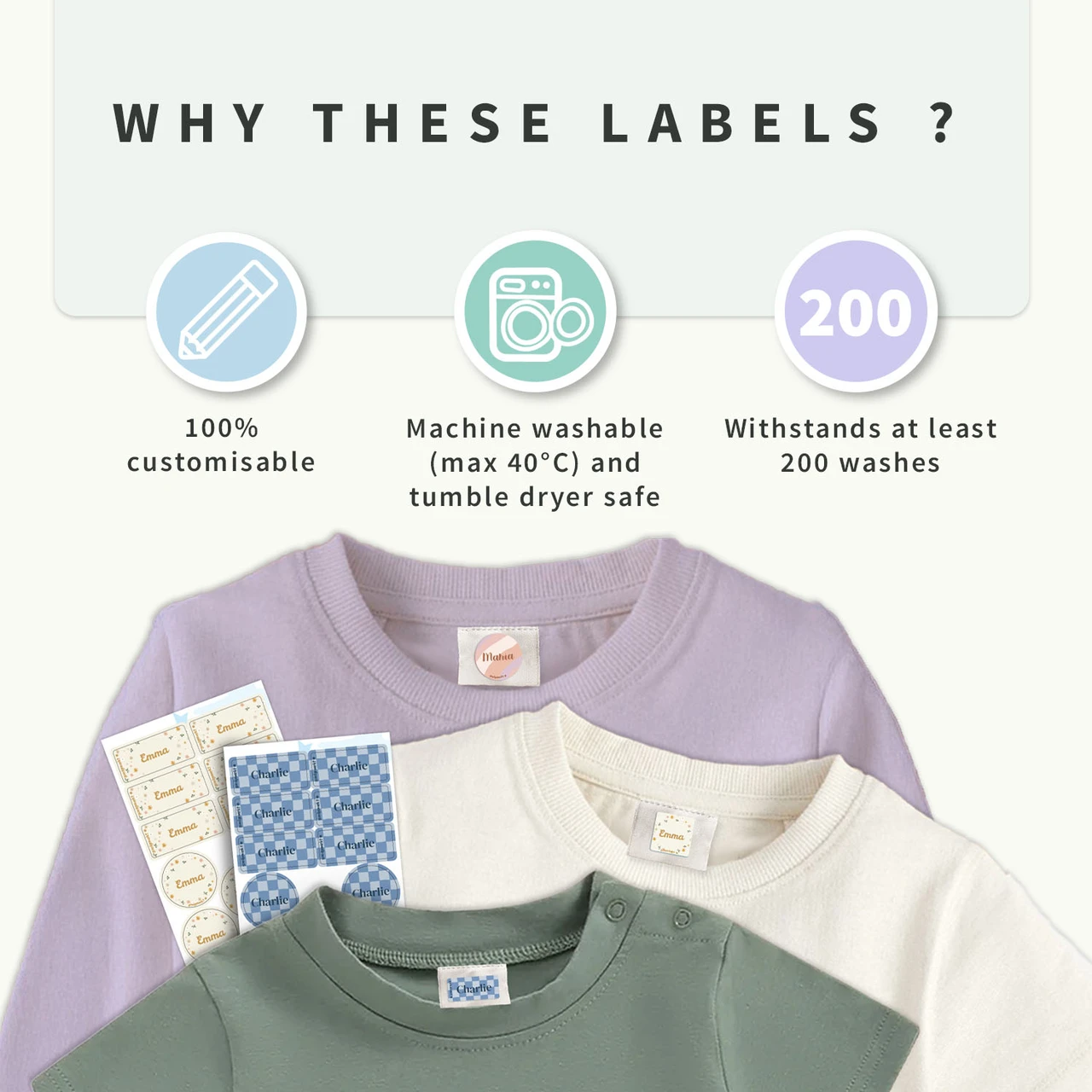 Easy2Name Clothing Name Stickers Value Set, Pattern Designs