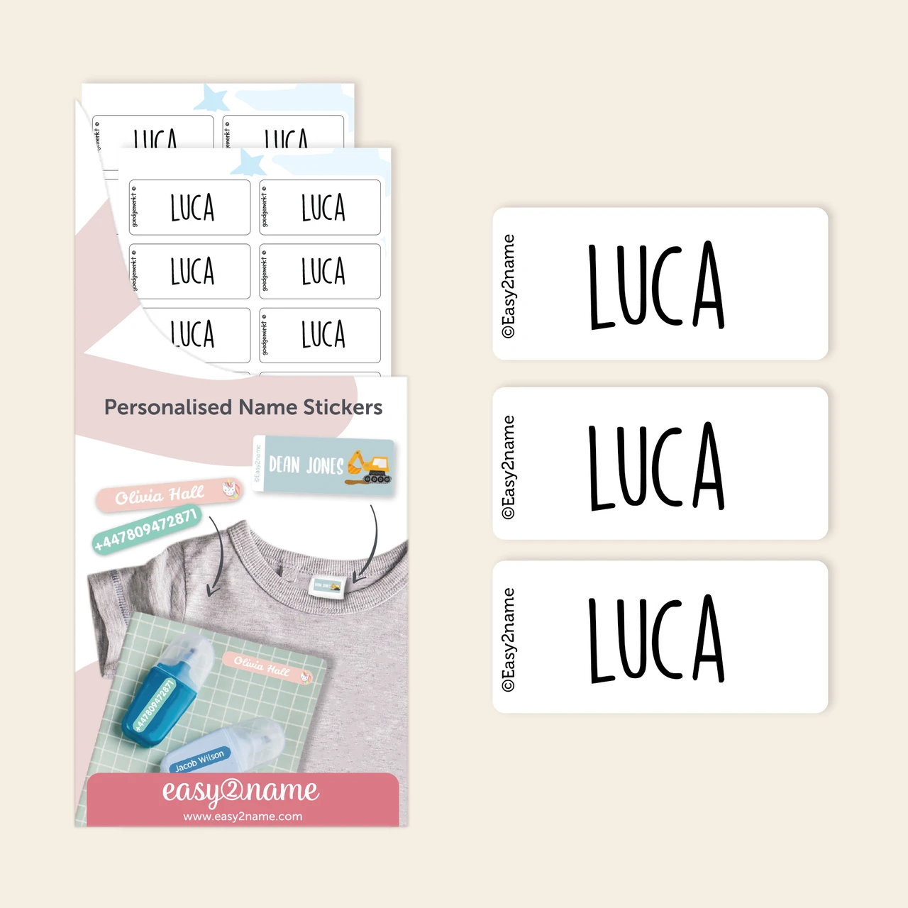 Easy2Name Clothing Name Stickers, One Colour with Icon