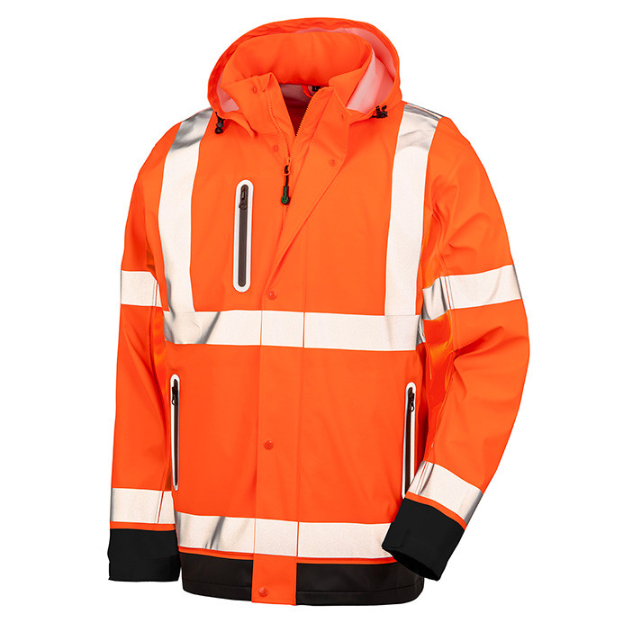 Waterproof Hi Vis Jacket, Class 3 Orange (Result Recycled Safe-Guard R507X)