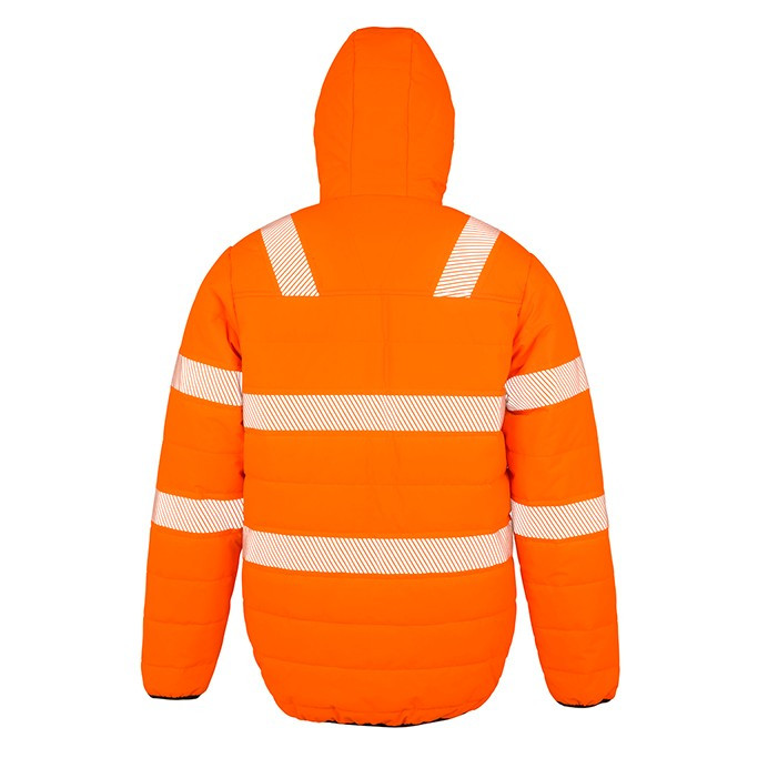 Hi Vis Padded Jacket, Class 2, Ripstop with Hood (Result Recycled Safe-Guard R500X)