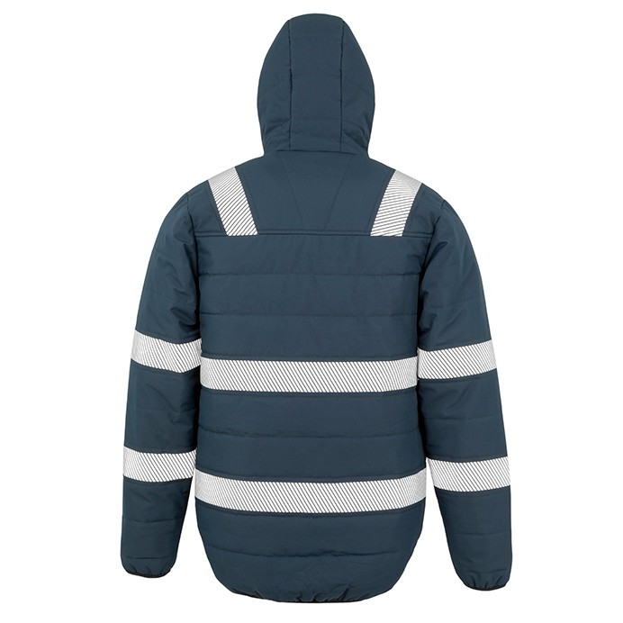 Hi Vis Padded Jacket, Class 2, Ripstop with Hood (Result Recycled Safe-Guard R500X)