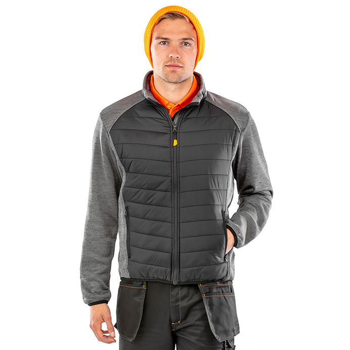 Padded Work Jacket, Windproof, Knitted Sleeves (Result Work-Guard R314X)