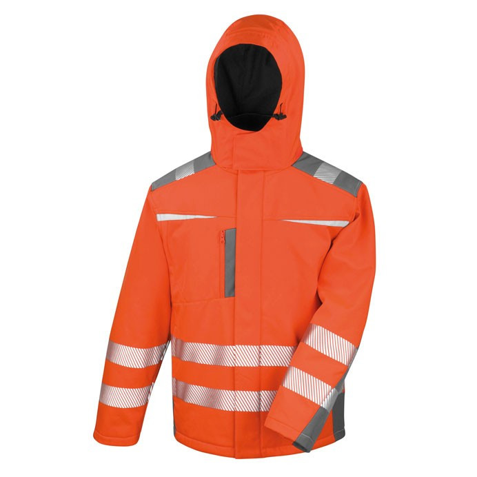 Safety Softshell Coat with Hood, Hi Vis Class 2 or Navy (Result Safe-Guard R331X)