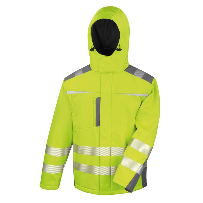 Safety Softshell Coat with Hood, Hi Vis Class 2 or Navy (Result Safe-Guard R331X)