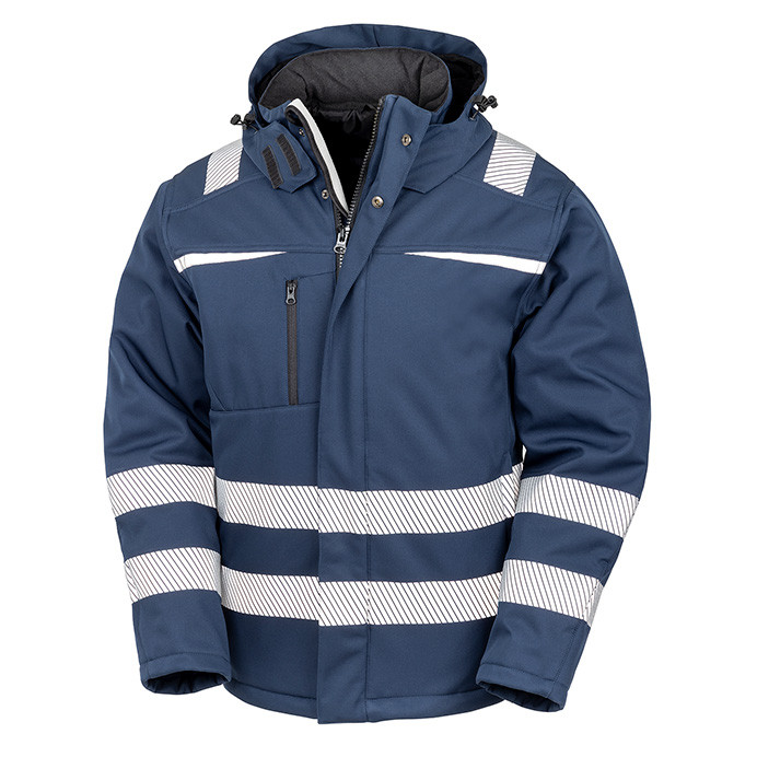 Safety Softshell Coat with Hood, Hi Vis Class 2 or Navy (Result Safe-Guard R331X)