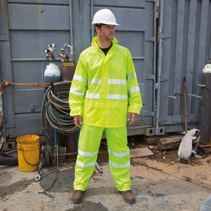 Hi Vis Waterproof Suit, Jacket and Trousers with Stuff Bag (Result Safe-Guard R216X)