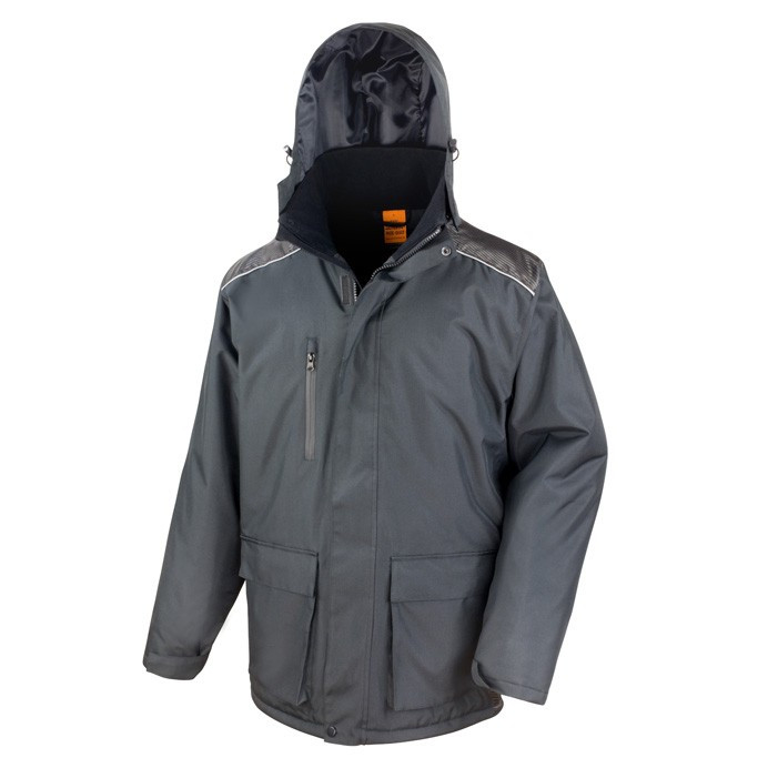 Waterproof Padded Long Work Coat with Zip-Off Hood (Result Work-Guard R305X)