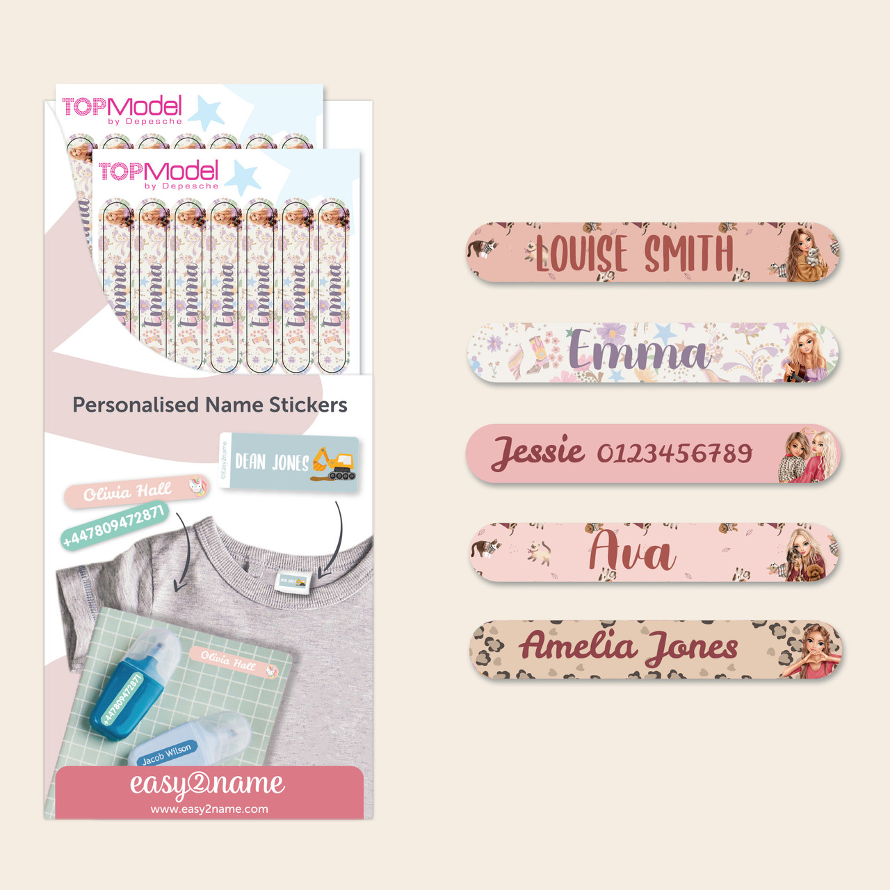Easy2Name Mini Name Stickers for Kids, TOPModel Designs