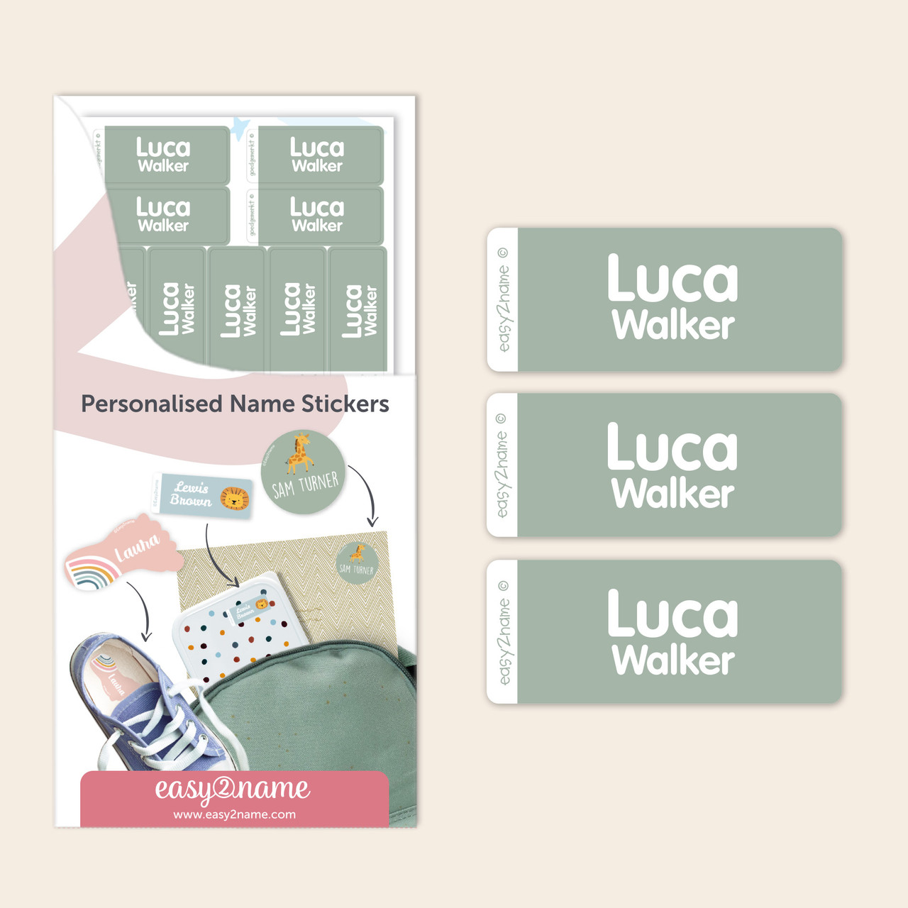 Easy2Name Name Stickers for Kids, One Colour with Icon