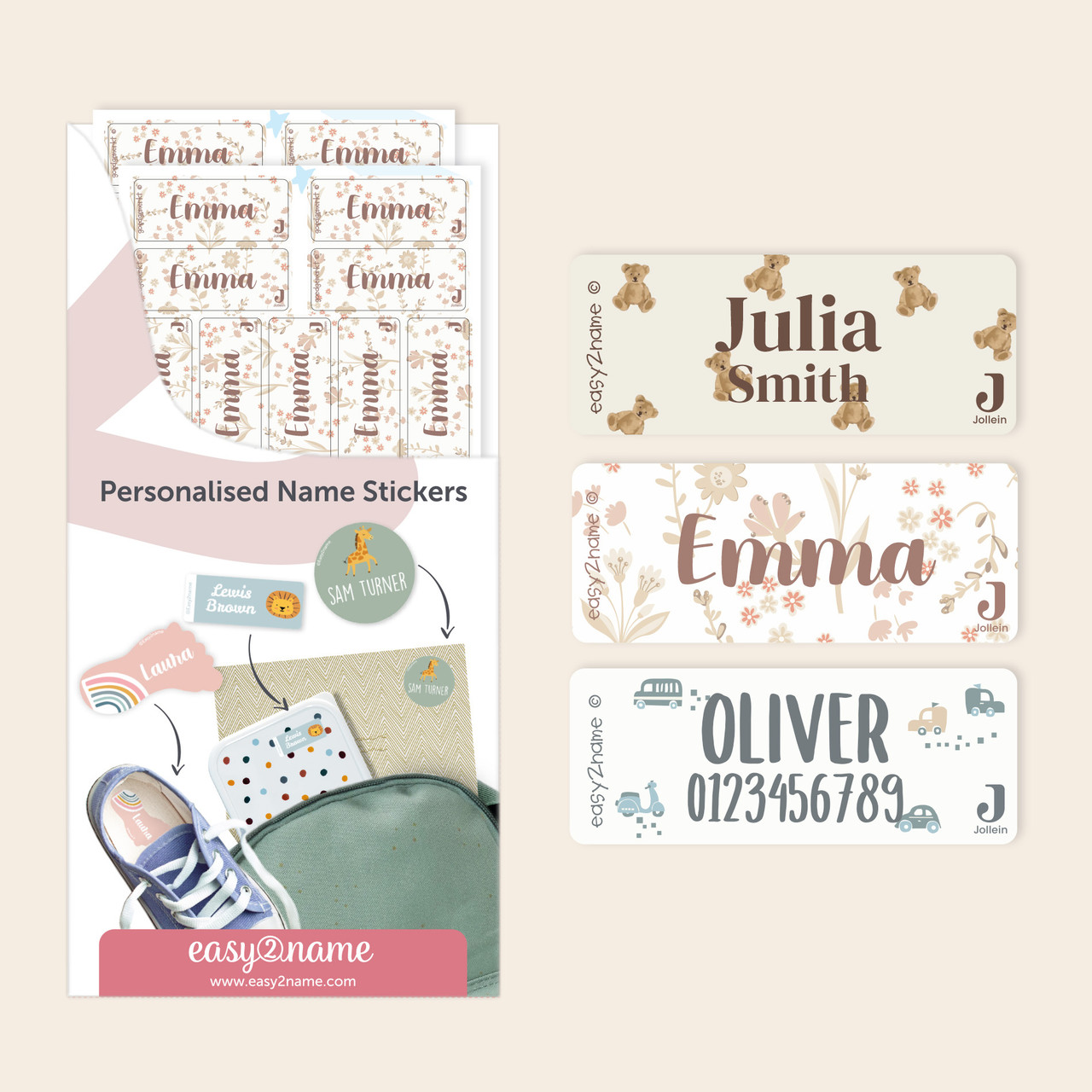 Easy2Name Name Stickers for Kids, Jollein Designs