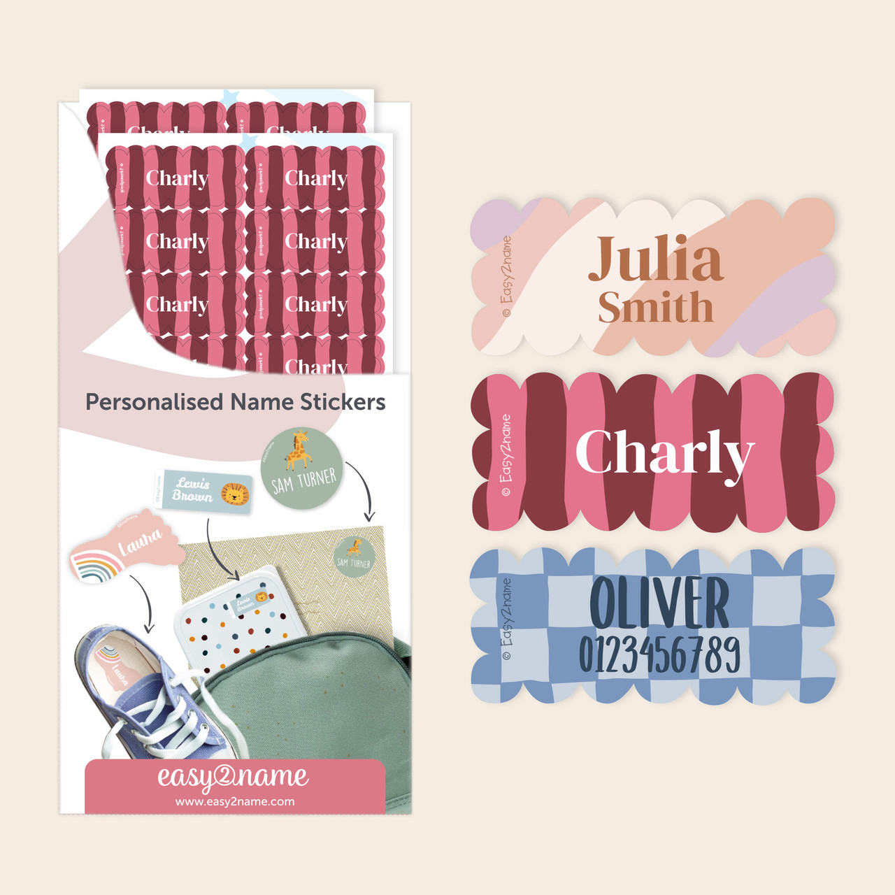 Easy2Name Wave Name Stickers for Kids, Pattern Designs